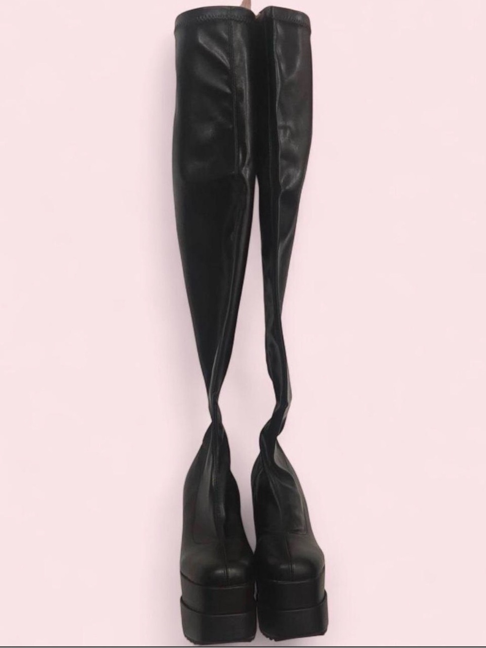 Thigh High Black Platform Heeled Boots for Women